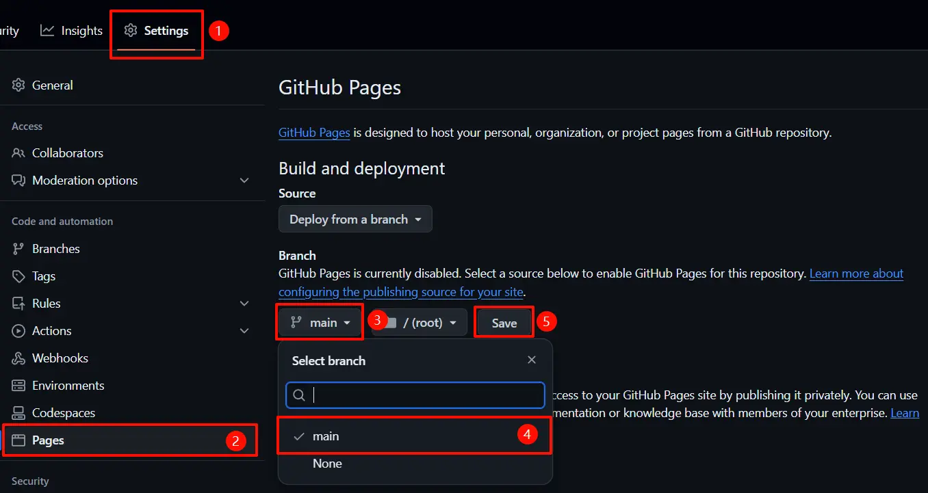 github pages setting